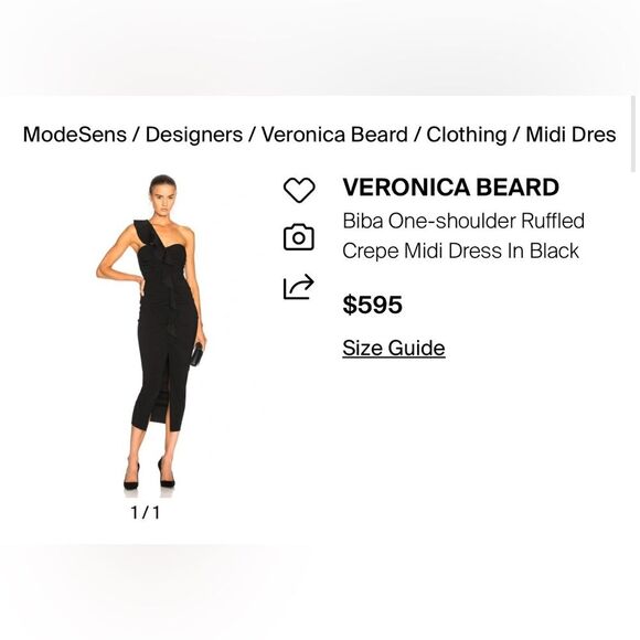 Veronica Beard Women's Size 4 Black Biba Ruffled One-Shoulder Crepe Midi Dress - Picture 4 of 11